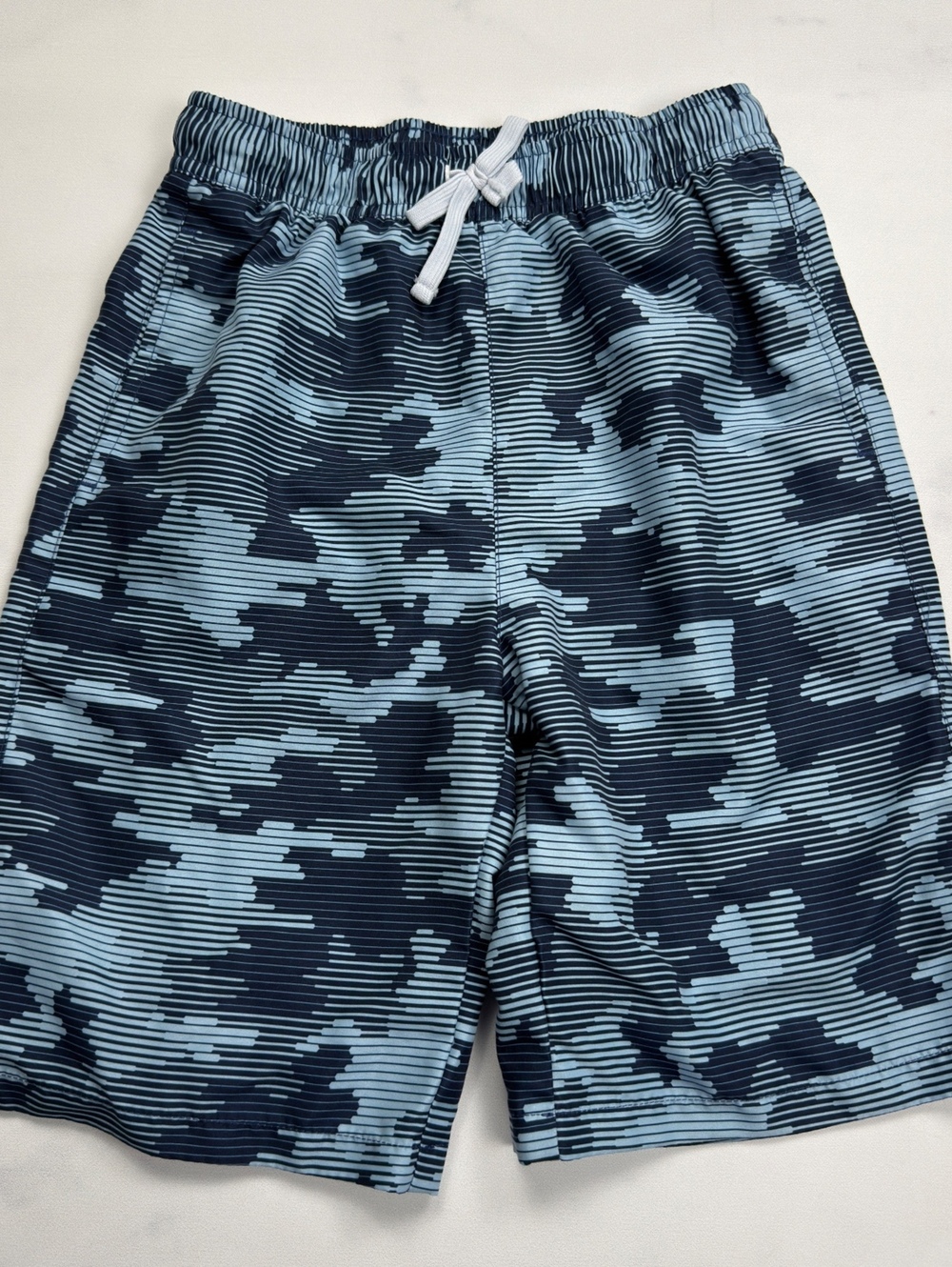 Kidpik Blue Camouflage Pattern Elastic Waist Swim Trunks - Boys XL 14